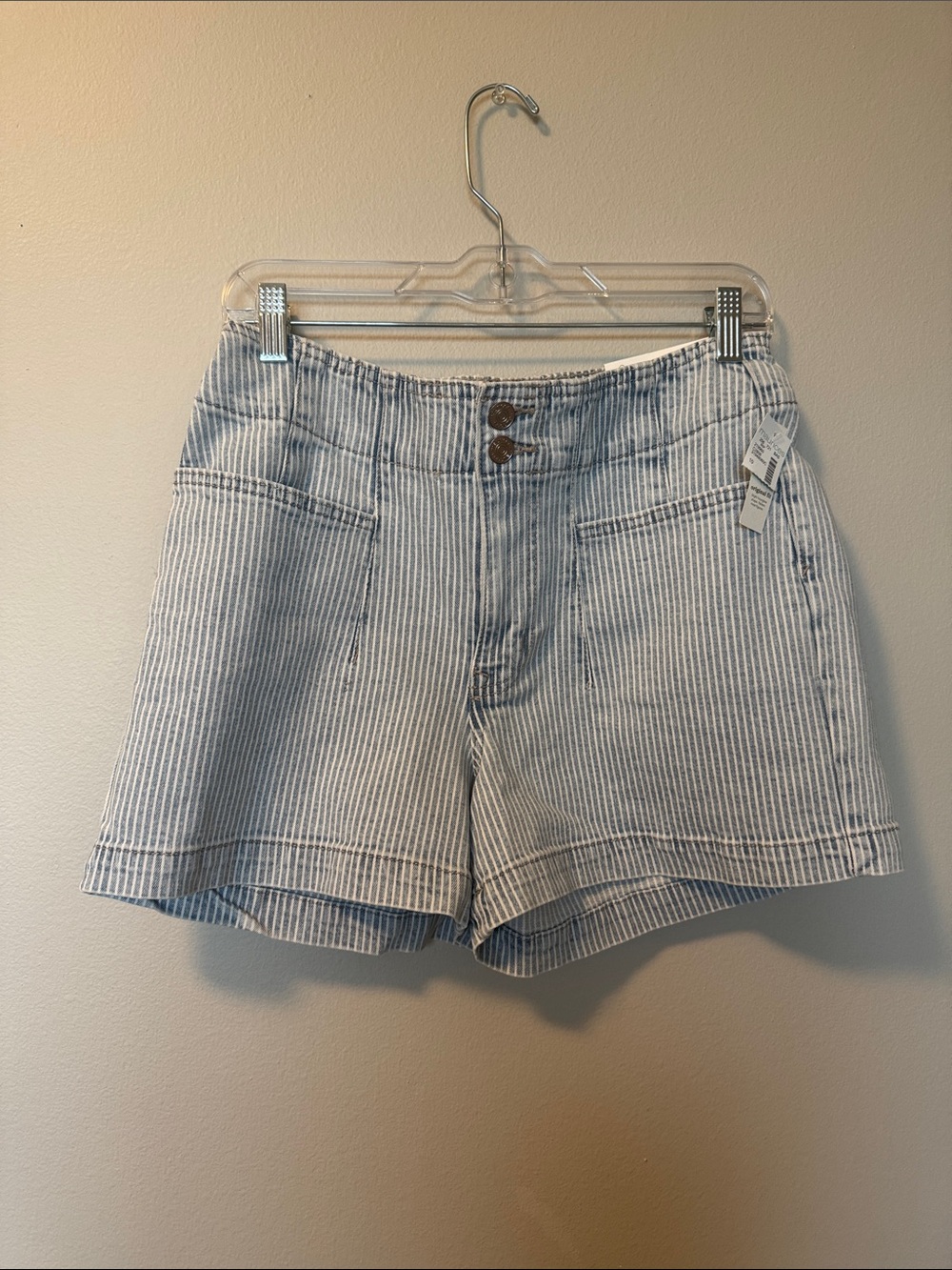 NWT Maurices M Jeans Blue/White Striped 3.5" A-Line Shortie High Rise Jean Short
